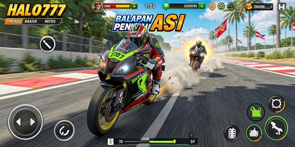 Tangkapan layar menunjukkan aksi balapan mendebarkan di HALO777.