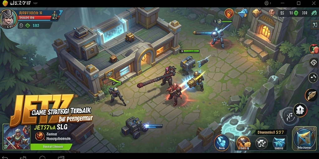 Tampilan gameplay JET77 dengan pertempuran dan strategi intens.