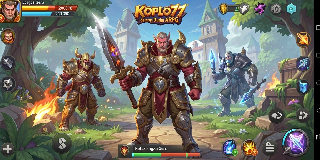 Tampilan gameplay KOPLO77 dengan pertempuran seru dan karakter aksi.