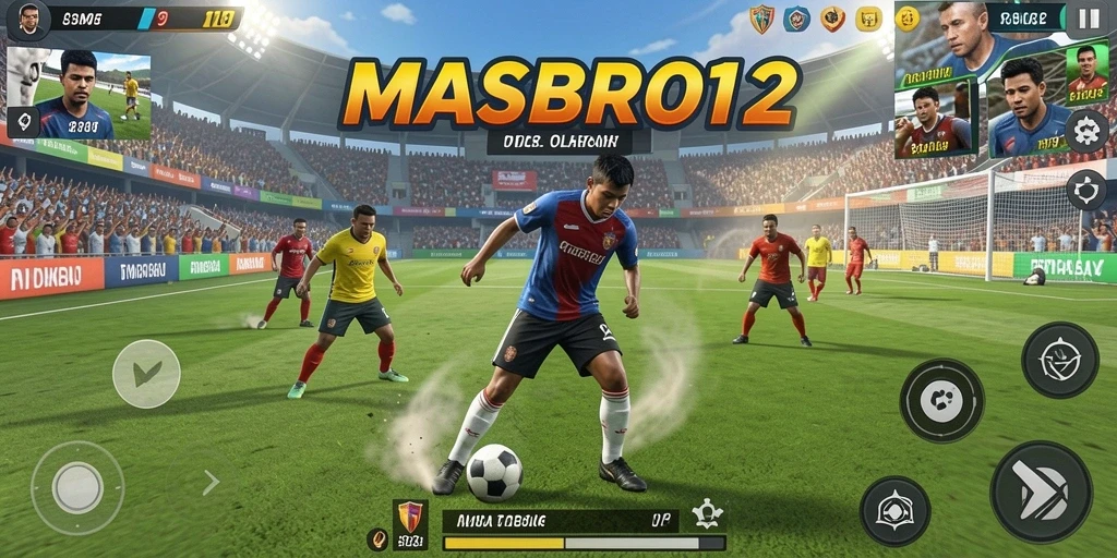 Screenshot utama menunjukkan aksi pertandingan olahraga seru di MASBRO12.