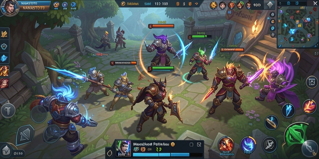 Tampilan gameplay NANASTOTO yang intens dan seru di arena MOBA.