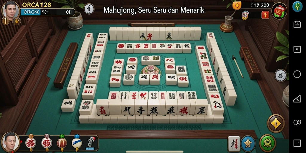 Screenshot gameplay ORCA128 menampilkan papan Mahjong yang menarik.